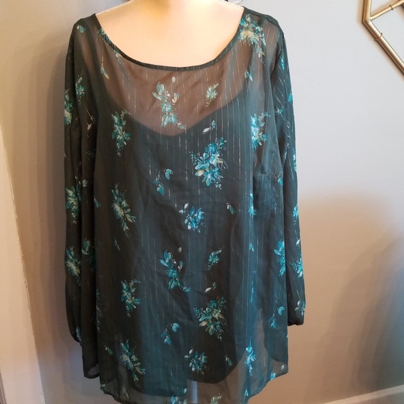 Ava & Viv Tops - NWT AVA & Viv Sheer Floral Blouse with Cami Sz. 3X